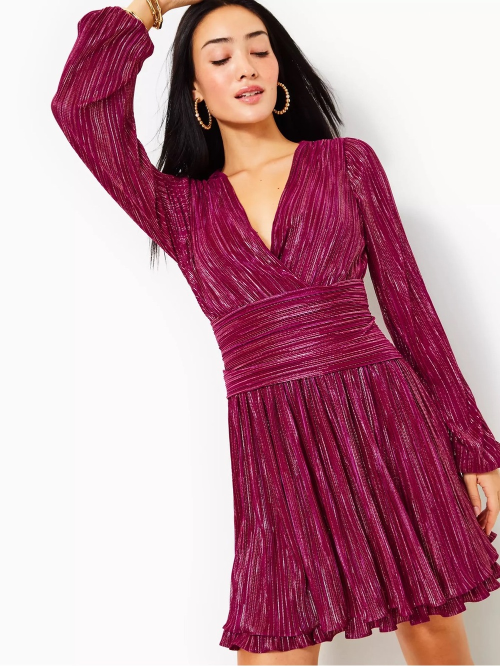 Lilly Pulitzer Jessamie Metallic Mulberry Foil Crinkle Wrap Dress Sz 8 NWOT - Picture 2 of 6